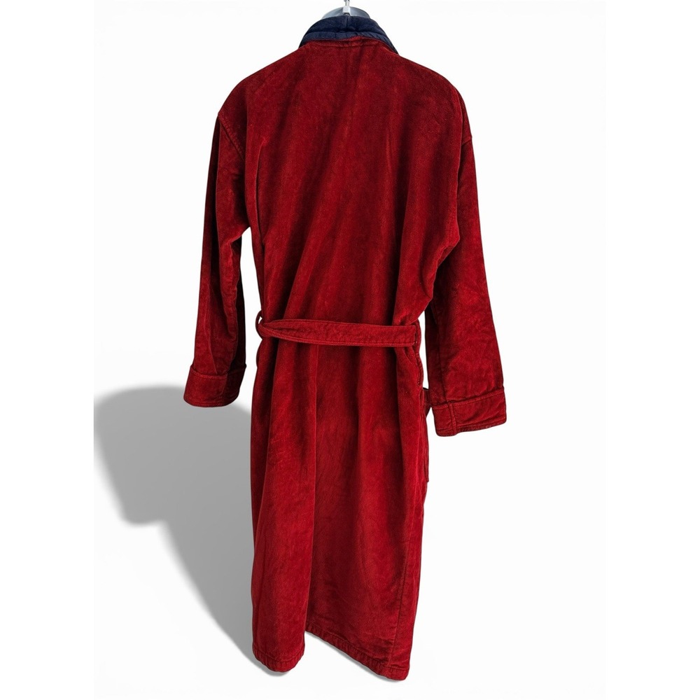 Polo Ralph Lauren Maroon Velour Bathrobe Robe BIG PONY Belted One Size Cotton - Picture 5 of 7